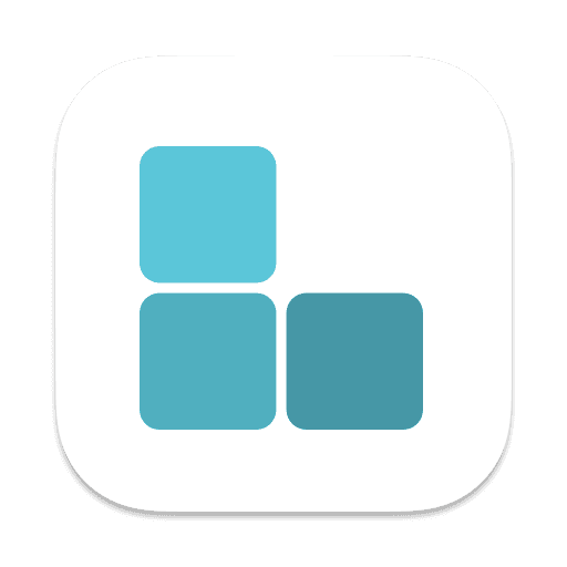 LLogと呼ばれるアプリのロゴ。影のある白い角丸の正方形を背景としその上に角丸の正方形が3つL字に並んでいる。